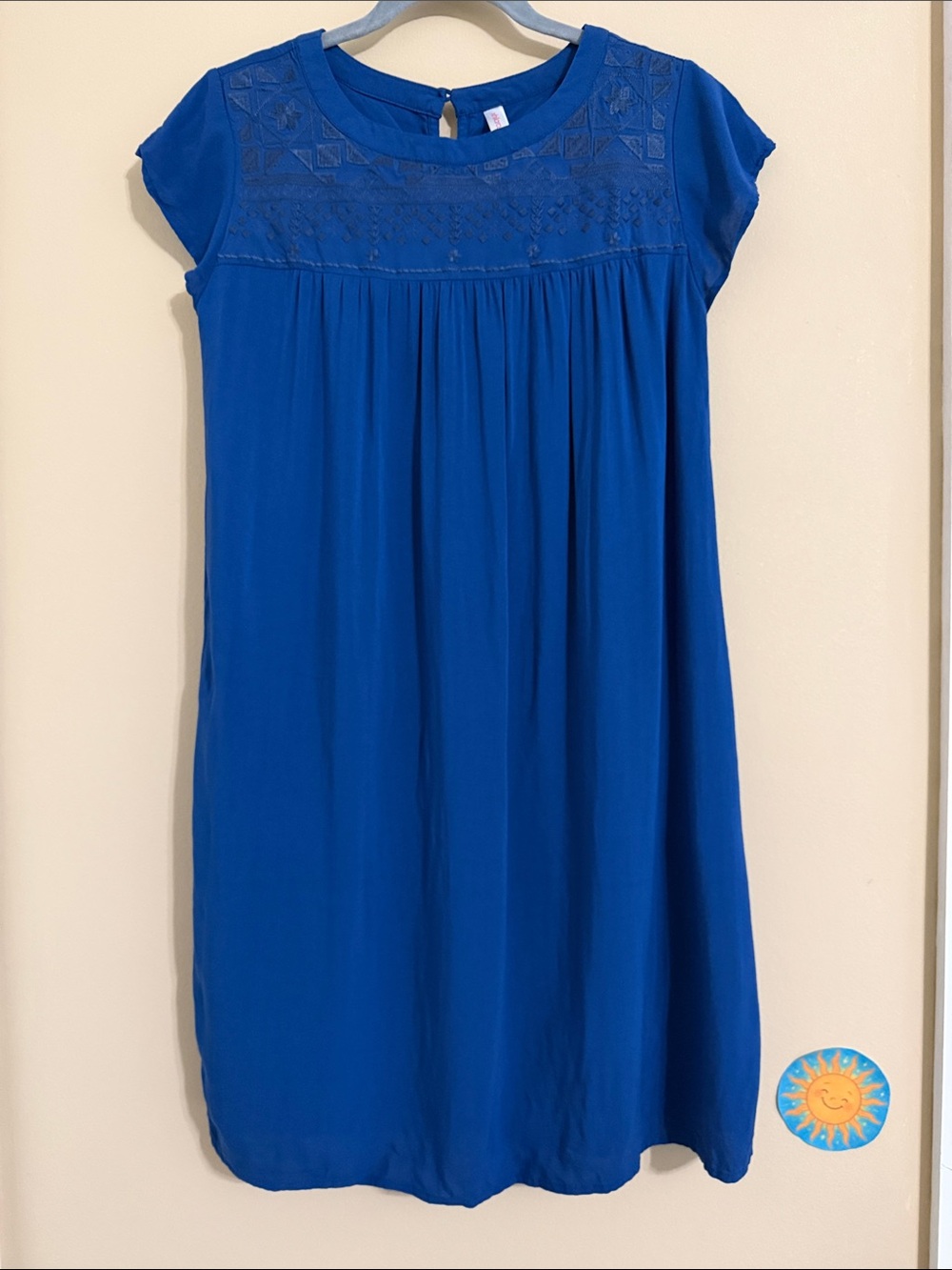 Xhilaration Blue Embroidered Short Sleeve Dress w/Pockets Small